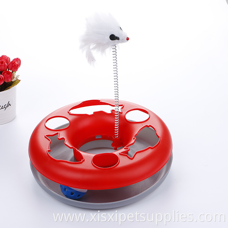 Cat Toys Turntable Tower of Tracks Interactive Cat chasing toy with spring mouse